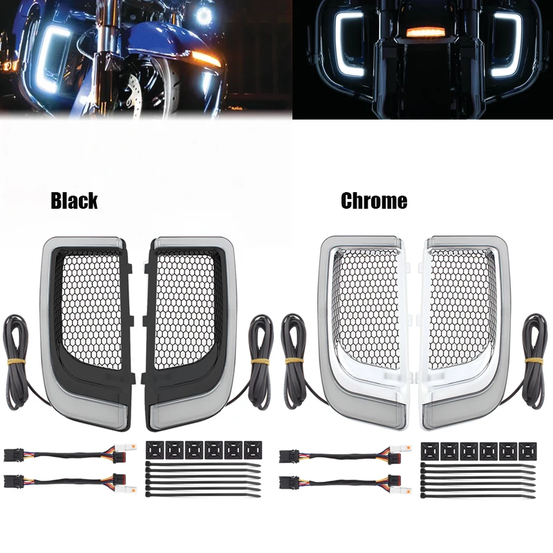 

Motorcycle Accessories LED Turn Signal Light Fairing Lower Grill For Harley Touring Road Street Electra Glide FLHTCU FLHTK 2014+