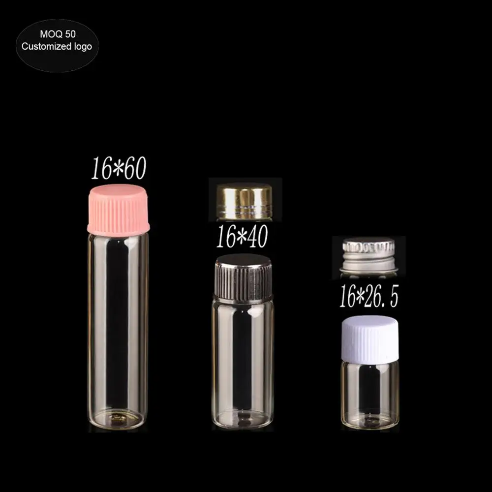 

2ml 4ml 6ml diameter 16mm Mini Clear Glass Bottle Wishing Bottle Vials Empty Glass Jars With metal plastic Stopper for packaging