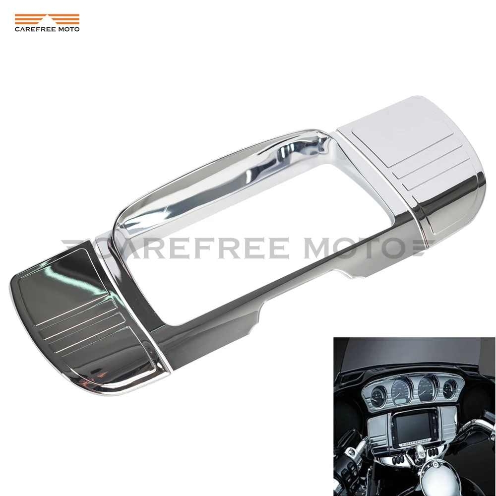 Chrome Motorcycle Central Console Tri Line Stereo Trim Cover Case for Harley Touring Electra Street Glide Ultra 2014-2017