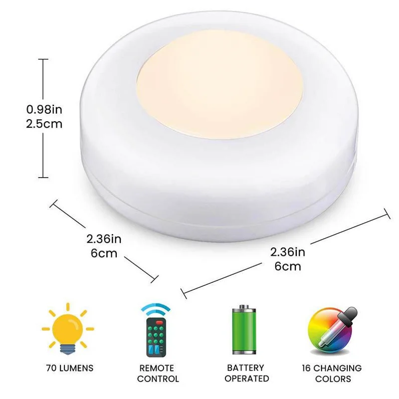 Imagem -02 - Lâmpadas Led Noite Controle Remoto de Energia da Bateria Adequado para Cozinha Escada Armário Luz sem Fio Pode Ser Escurecido Sensor Toque Cor Dupla