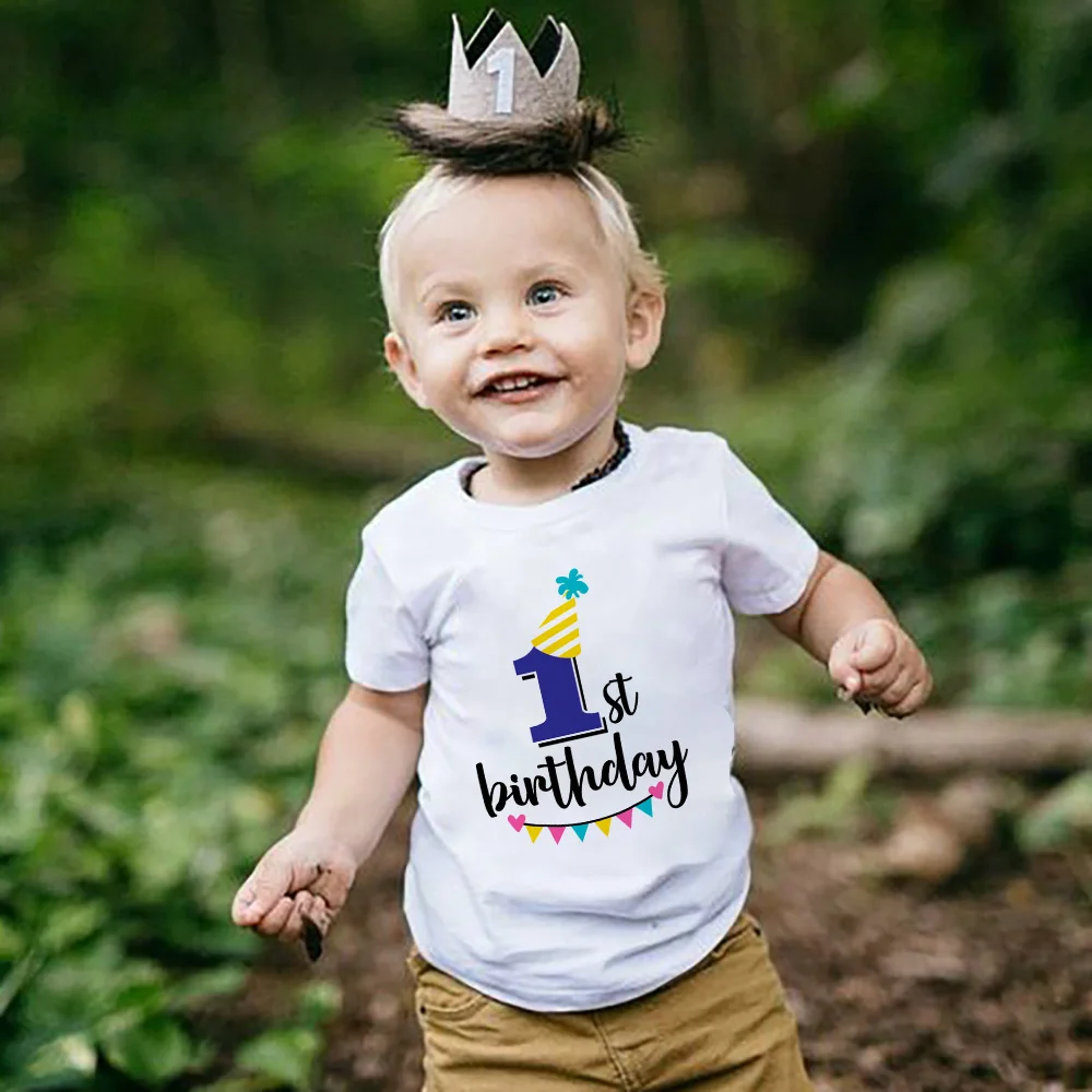 New Kids Boys Creative Birthday T-shirts Top Children 1 2 3 4 5 6 7 8 9 Year Party Short Sleeve Shirt Clothes Baby Birthday Gift