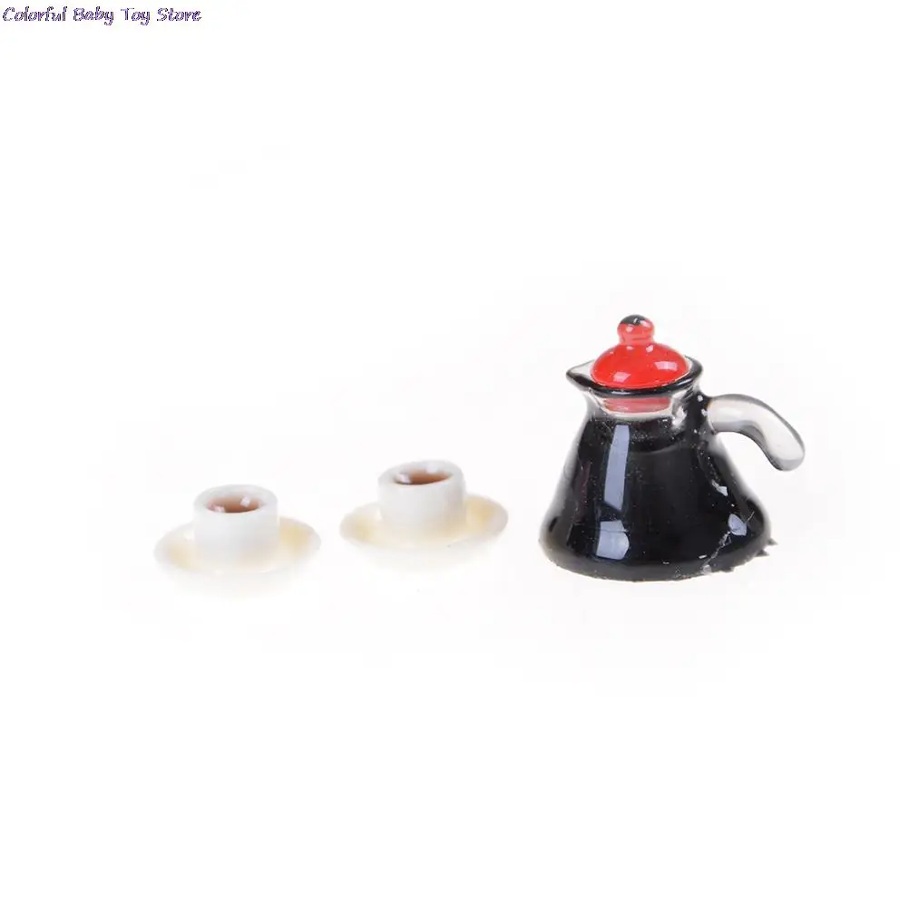 1:12 Miniature Coffee Pot & Cup Saucer Simulation Game Dollhouse Mini Furniture Toy Food Kitchen Food Play Doll House Accessory