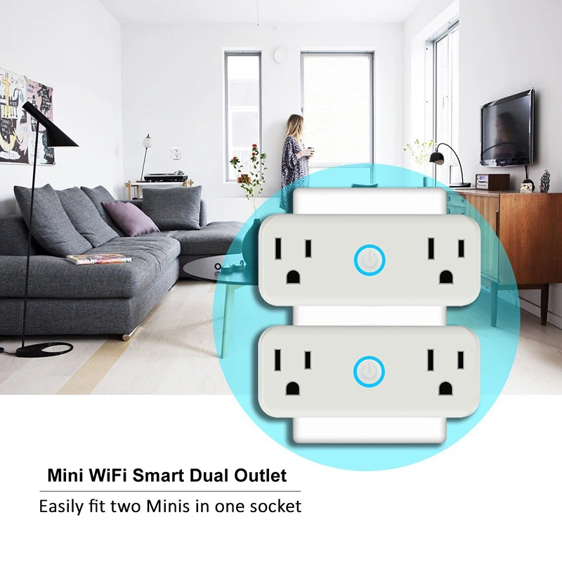 Mini WiFi Smart Socket US Standard Dual Outlet Wall Switch Plug Work with Amazon Alexa Google Home Voice Control  Socket