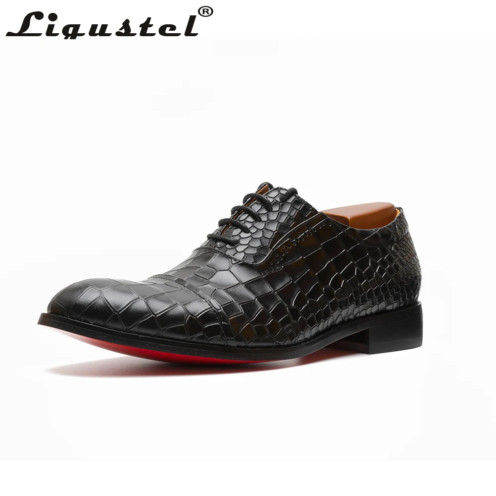 Shoes for Men Black Handmade Crocodile Leather Oxfords Shoes Men Red Bottom Dress Wedding Shoes Business Casual Luxury Plus Size