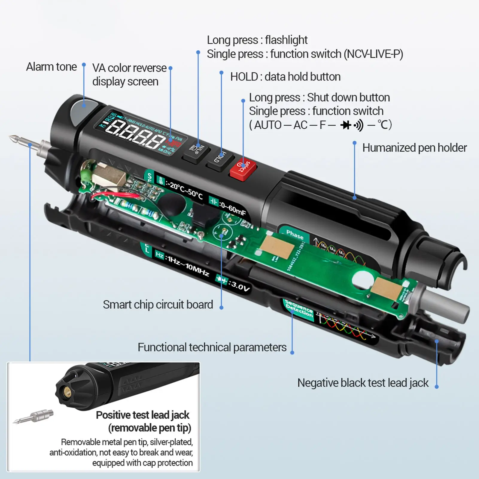 A3008 Digital Multimeter Tester Pen Multimeter Meter Probe for Multimeter LCD Display Backlight Flashlight Portable Multimeter