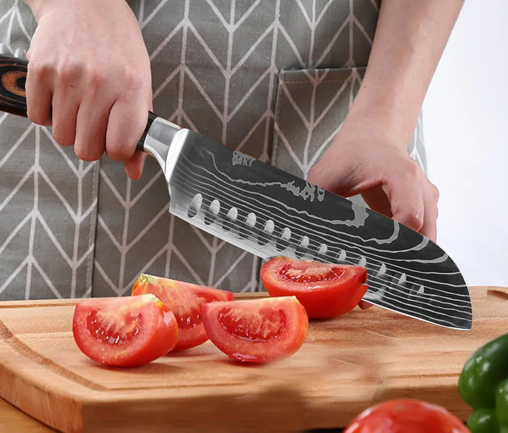 XITUO Kitchen Knives Set 8 inch Chef Knife Japanese High Carbon Stainless Steel Damascus Laser Pattern Slicing Santoku knife