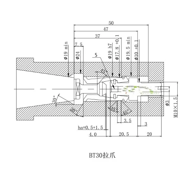 CNC milling machine BT30 claw 45 degree high precision external thread claw machining center main shaft four petal claw