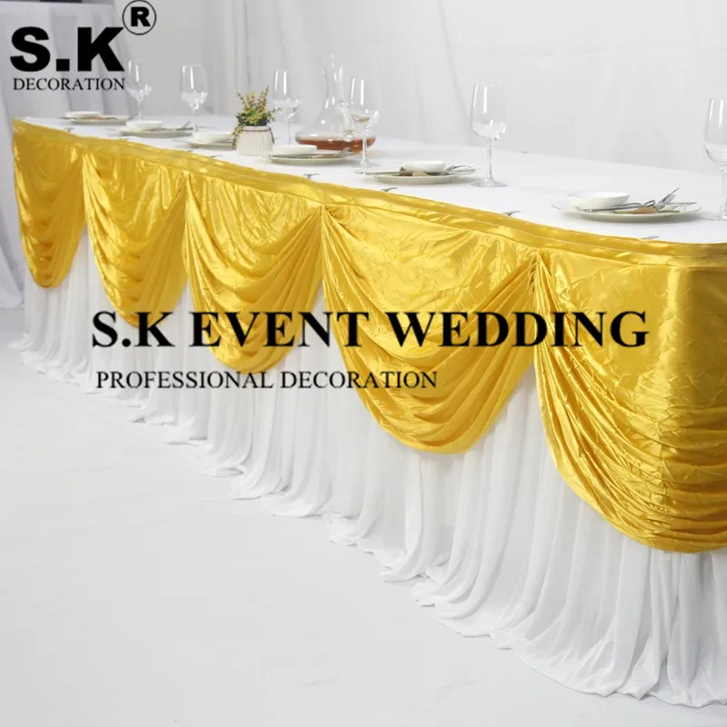 Cheap Price Colorful Swag Draping With White Color Table Skirt Tablecloth Skirting For Wedding Event Banquet Decoration