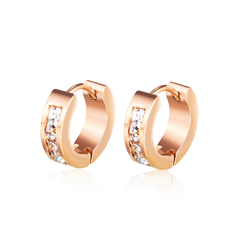 Zircon Hoop Earrings for Women Men Semi-circle Kpop Rose Gold Color Titanium Steel Fashion Jewelry Gift(GE113)