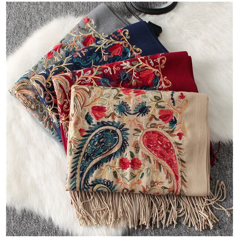 Luxury winter scarf sjaal,embroidery paisley scarf bandana,pashmina cashmere shawl from india,cape femme,echarpe foulard femme