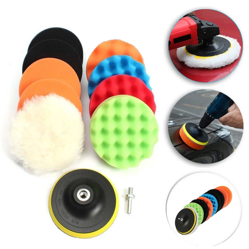 11Pcs 3 Inch Buffing Sponge Pad Set Car Polisher Waxing Pads Car Polish Buffer Drill Adapter Wheel Polishing Removes Scratches