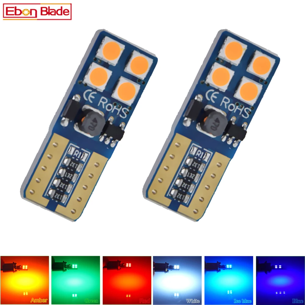 2Pcs T10 W5W 12V LED White Red Amber Blue Ice Blue Green Pink CANBUS Error Free For Car Auto Side Wedge Tail Parking position