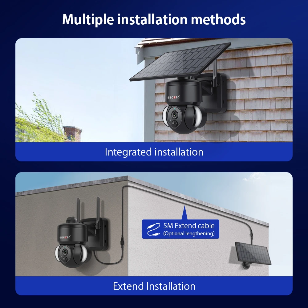 SecTEC-Câmera Solar ao ar livre, Segurança Sem Fio, Câmera Solar Destacável, Vigilância por Vídeo CCTV Bateria, Monitor Inteligente, 4G SIM, WIFI