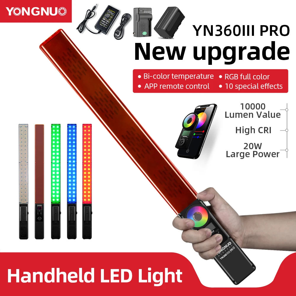 Yongnuo YN360 III YN360III PRO Handheld 3200K-5500K RGB Colorful Ice Stick LED Video Light Adjusting Controlled by Phone App