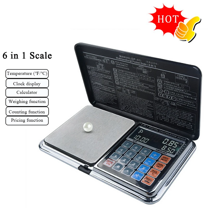 0.01g-200g/1kg 6in1 Digital Calculator Scale Priced Jewelry Pocket Scale Electronic Balance Scale Gram Scale Gold Pearl Weighing