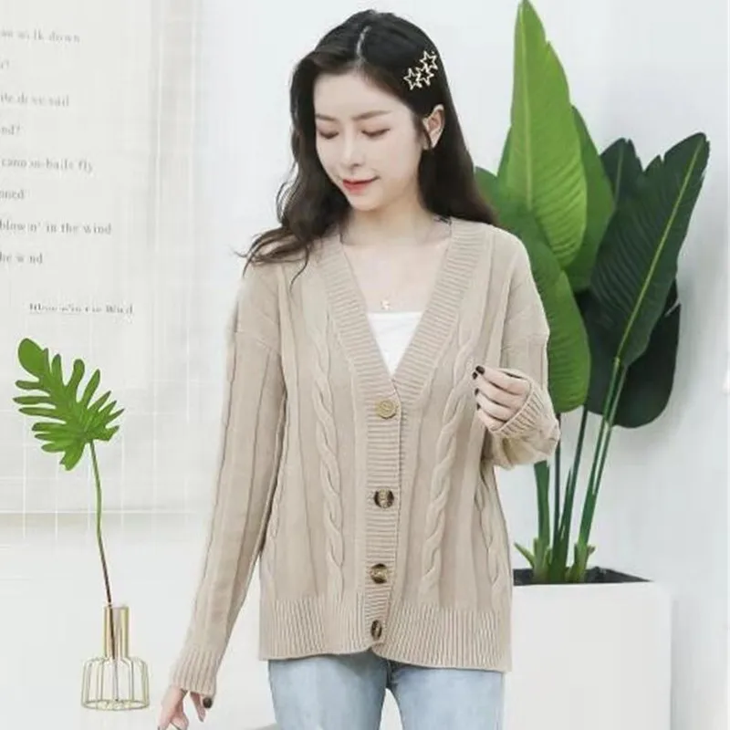 

H9587 Women Sweater Spring Autumn Korean Retro Loose Knitted Cardigan Student Girl Long Sleeve Single Breasted Warm Top Clothes