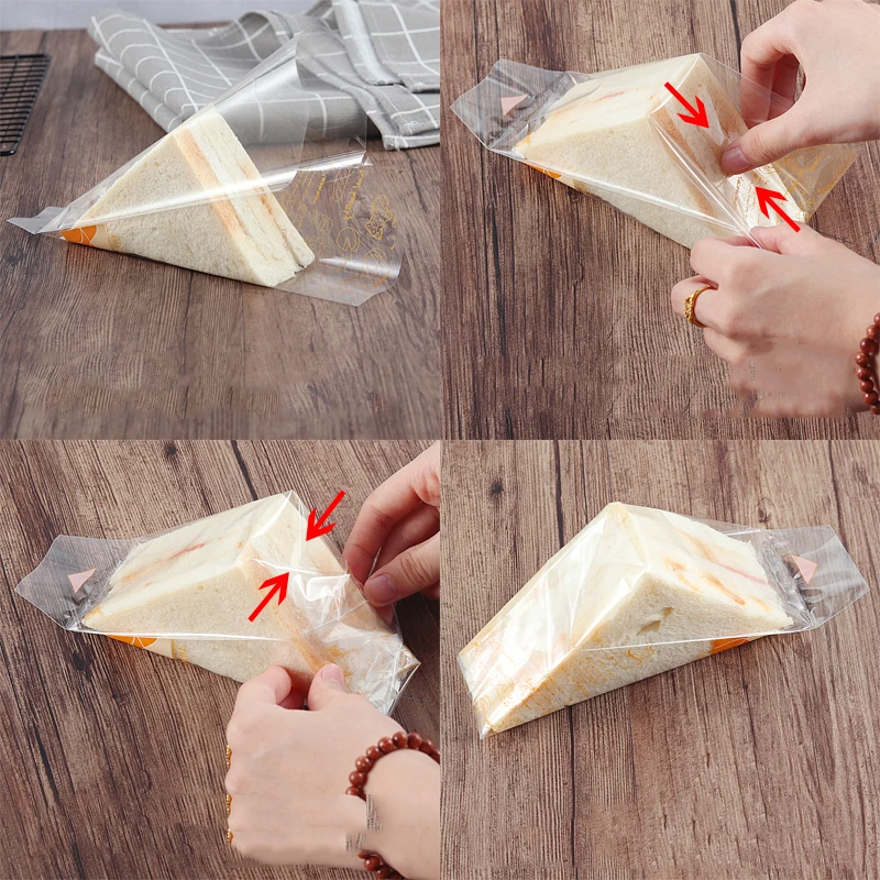 100pcs Sandwich Plastic Packaging Transparent Triangle Bags For Bread Butty Bags Birthday Party Decoration Treat