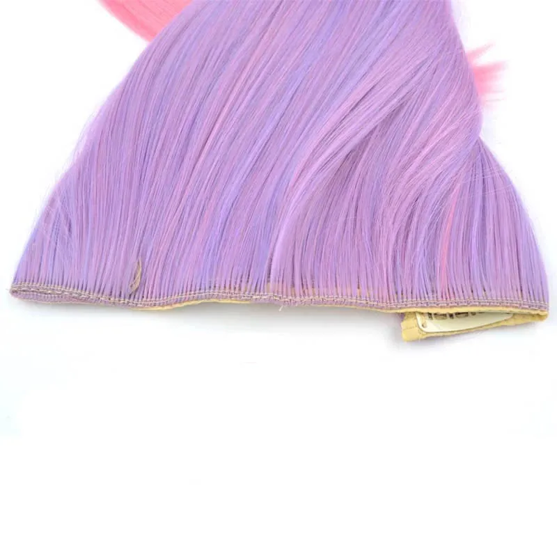 Jeedou Straight  Blue Rainbow Balayage Ombre Color Clip In One Piece Hair Extension Synthetic Halloween Cosplay Hairpiece