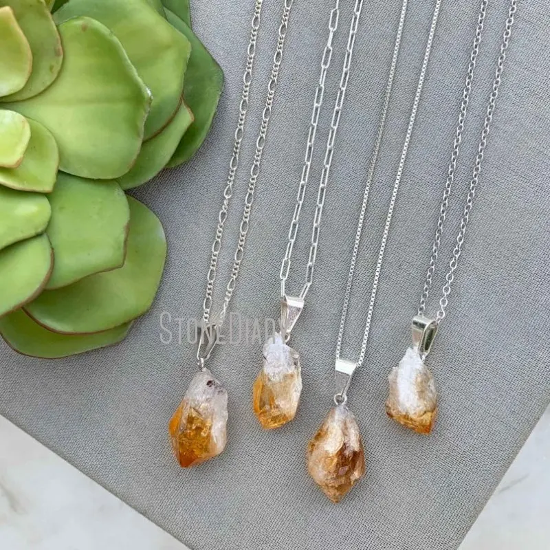 

NM36590 Raw Ombre Citrine Pendant Silver Plated Citrine Necklace November Birthstone Rough Cut Citrine Necklace Charm