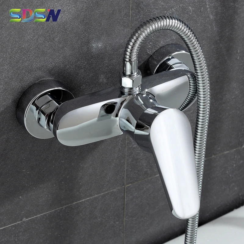 

Bathroom Shower Faucets SDSN Simple Bath Shower Set Quality Copper Bathroom Shower Faucet Polished Chrome Shower Mixer Tap