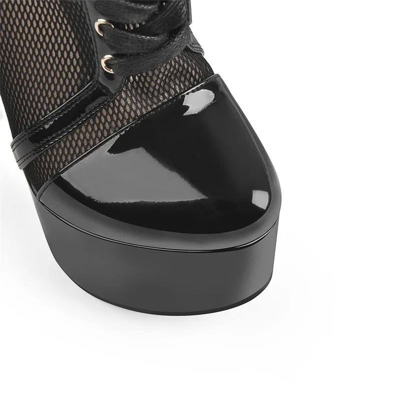 Onlymaker/женские ботильоны на шнуровке, черные, красные, из лакированной кожи, сетчатые, прозрачные, металлические, на тонком высоком каблуке, модные ботильоны