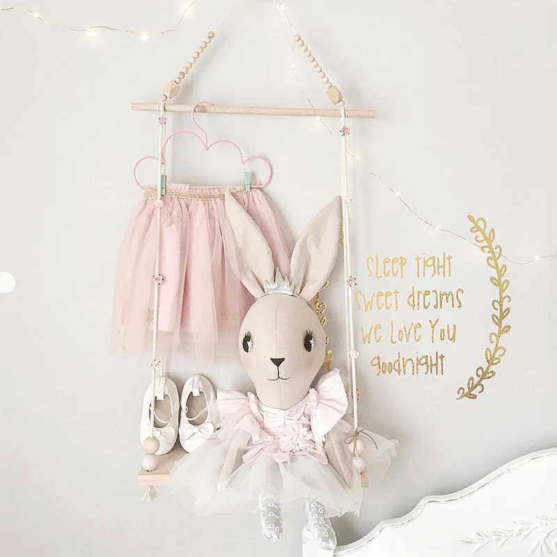 

Kids Wall Hanging Shelf Nordic Wooden Floating Swing Racks Baby Dolls Toys Display Shelves Children Room Decorations Storage