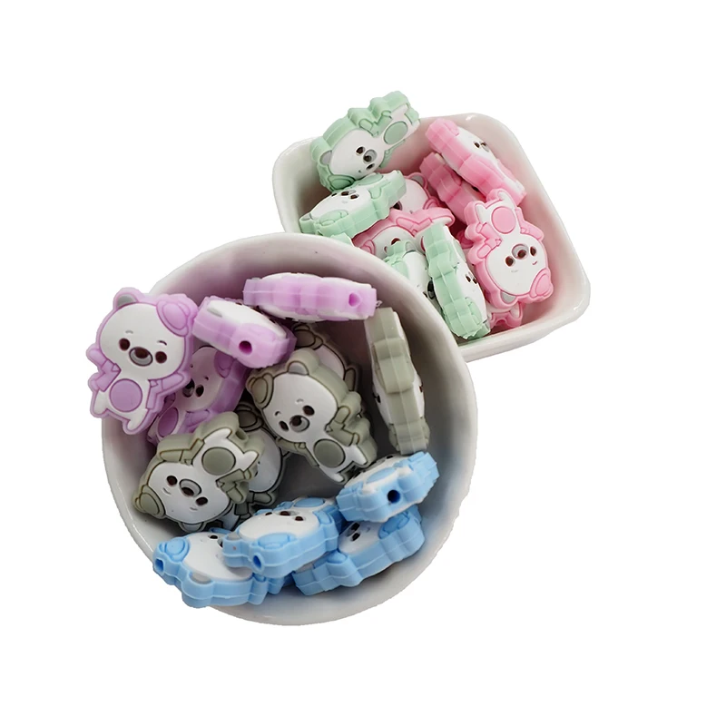 

Chenkai 10PCS BPA Free Silicone Dancing Bear Beads Animal Loose Beads For DIY Baby Nursing Pacifier Necklace Gift Accessories