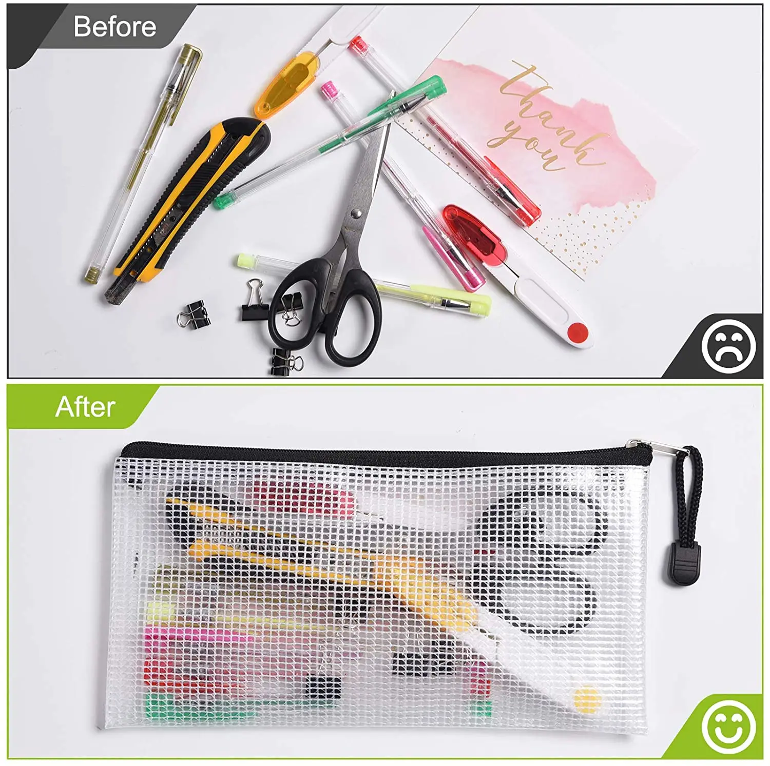 6PCS A6 Mesh Zipper Bleistift Beutel, Wasserdicht Reißfest Datei Ordner Organizer Taschen, für Schule Büro Home Reise Lagerung