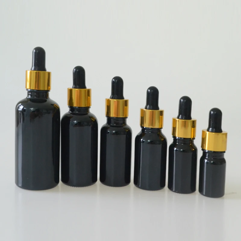 99pcs 30ml essential oil dark violet black glass dropper bottle with gold lid UV protect glass botle