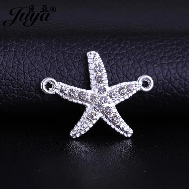 10pcs/lot Crystal Starfish Connectors Shiny Silver Gold Colors Charms For DIY Bracelets Jewelry Making Findings Accessories