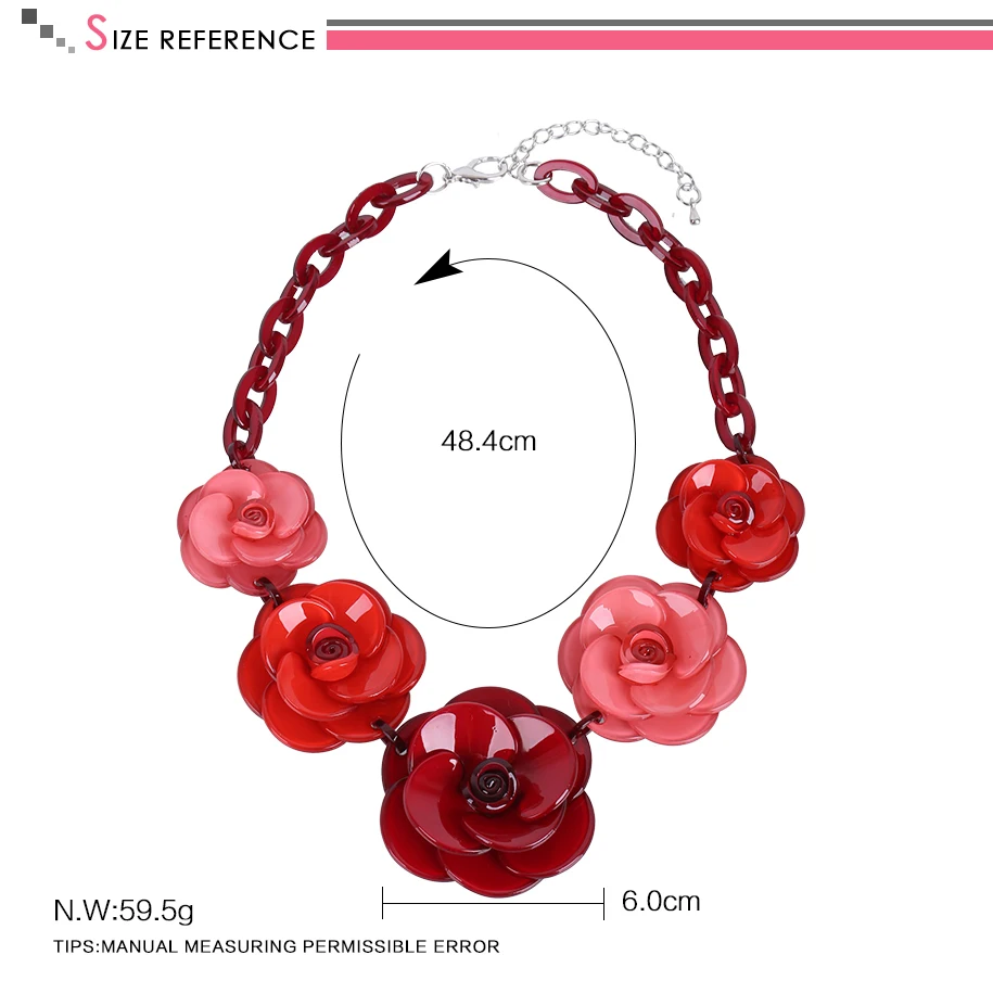 New Fashion Acrylic Jewelry Women Retro Necklace Big Acrylic Rose Flowers Ornaments Necklace Sets Gift For Women Gift