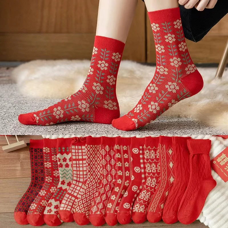 women's New Year socks  Red Socks Women Christmas Gift Socks cotton women socks luck red socks women