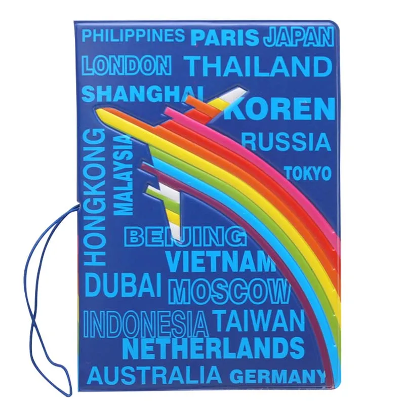 Nouveaux accessoires de voyage passeport couverture portefeuille sac dessin animé avion arc-en-ciel femmes ID porte-adresse