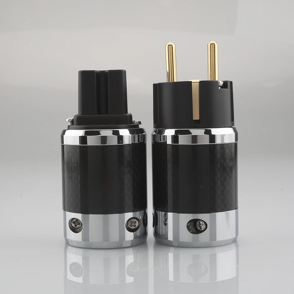 

Pair Hi End Audiocrast CFG Unprinted Carbon Fiber Gold Plated Schuko EU Power Plug Connector IEC Female Connector