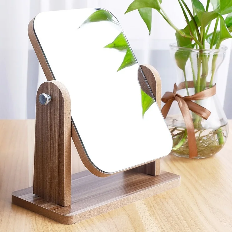 

European Makeup Mirror Wood Bathroom Accessories Standable Desktop Decoration Mirror High Clear Standing Cosmetic Dresser Mirror