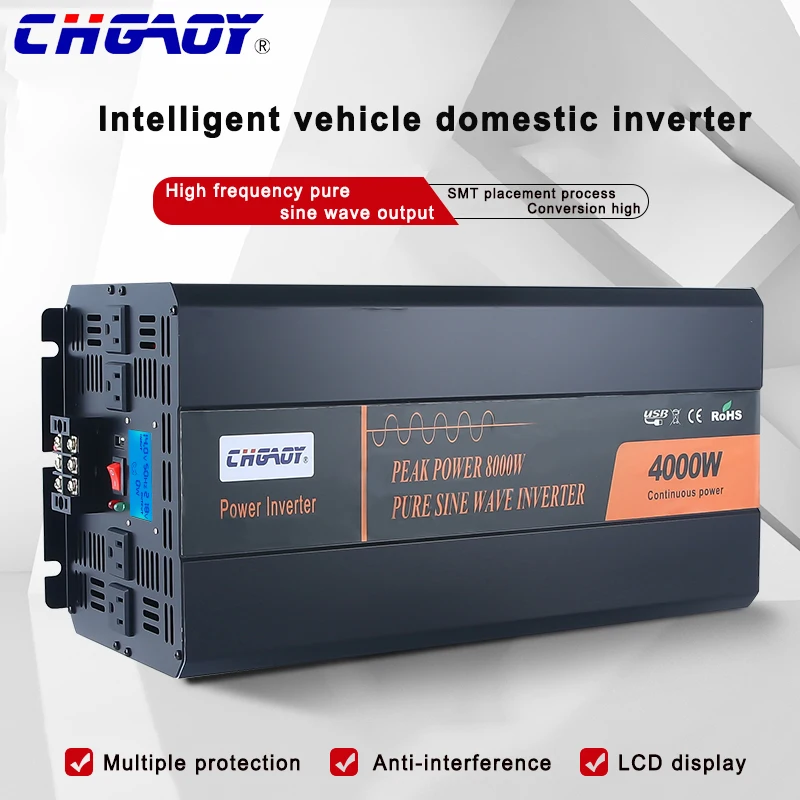 

CHGAOY 4000W Pure Sine Wave Power Inverter 24V To 110V 8000W Peak Power Converter with 4 AC Outlets and 2.1A USB Port