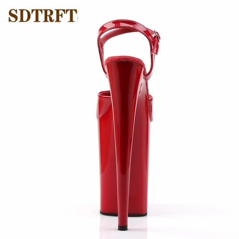 SDTRFT Zapatos Mujer Ankle Strap 9 Inch Fetish RED Sandals Summer 23cm Thin High Heels Pumps 13cm Platform Women Peep Toe Shoes