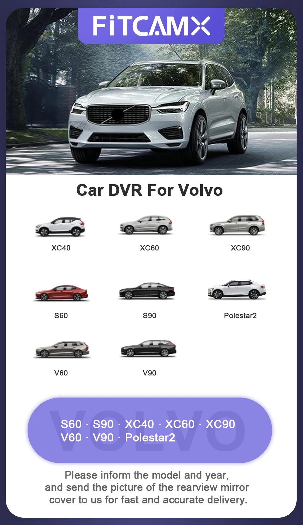Fitcamx 4K Dashcam für Volvo & Polestar 2, kompatibel mit XC60 XC90 XC40 C40 EX30 S90 V90 S60 V60 XC70 EC40, Nachtsicht – Detail 4