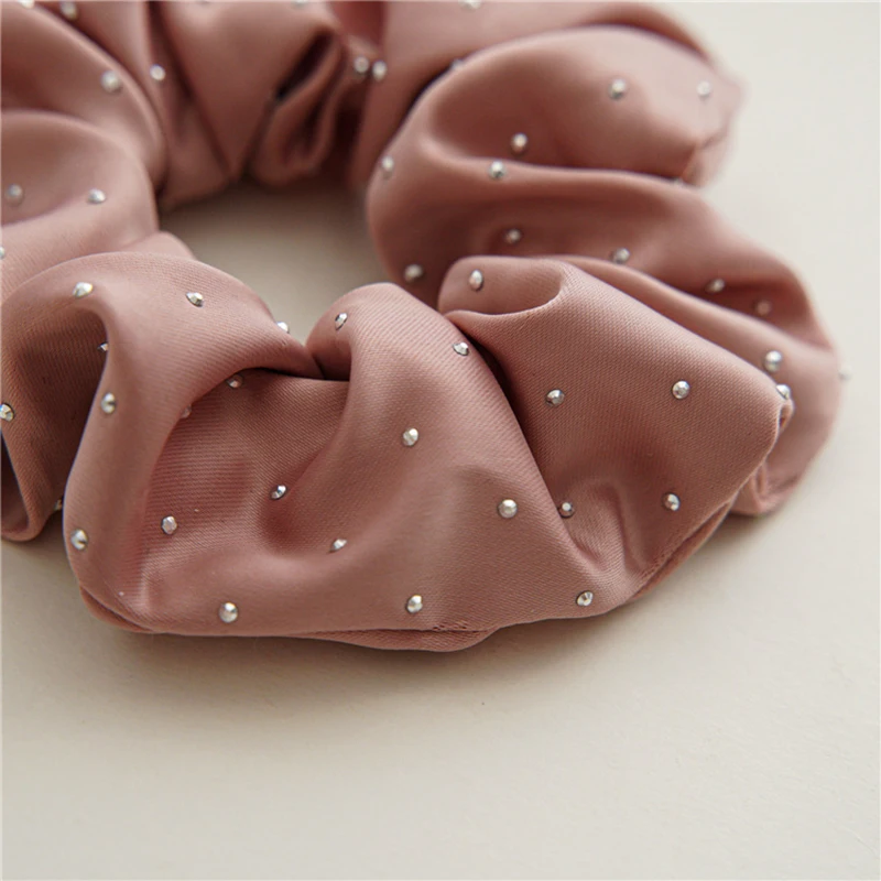 Elegant Satin Hair Tie Point Drill Hair Scrunchies Headwear Accessories Women Hair Tie Elastic Rubber Band Hair Rope Headdress