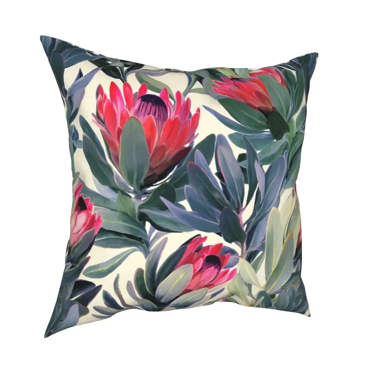 Painted Protea Pattern Square Pillowcase Polyester Creative Decor Throw Pillow Case for Sofa Cushion Cover