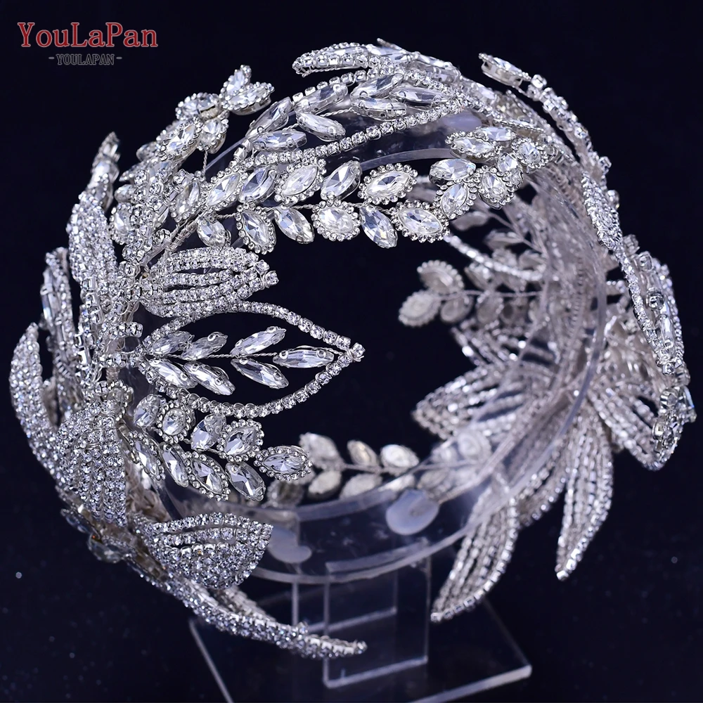 YouLaPan Fashion Rhinestone Crowns and Tiaras Pageant Crown Wedding Hair Piece Bridal Headpieces Handmade Flower Headdress HP427