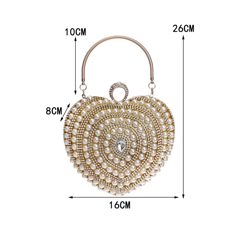 GLOIG heart design women evening clutch small beaded rhinestones finger ring metal evening bags tassel diamonds party handbags