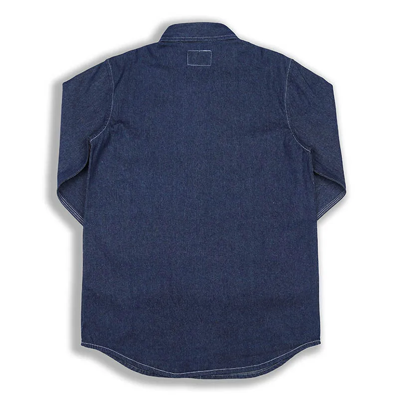 Mcikkny blusa jeans masculina de outono casual, camisas jeans de algodão listrado, camisa com bolsos grandes frontal