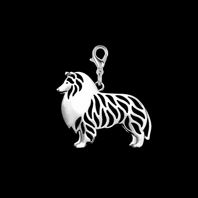 Standing Rough Collie Key chain with 11 mm lobster clasp drawing effect Fashion jewelry Keychains accessories for women