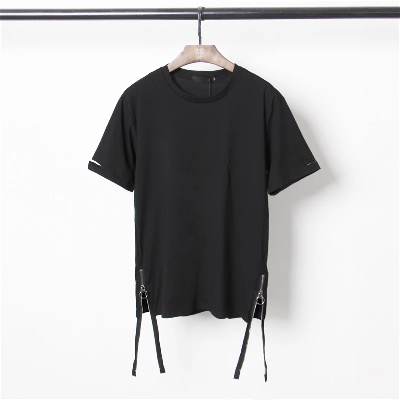 Summer, Europe and the United States street round neck hole zipper split casual short-sleeved t-shirt male tide Hong Kong style