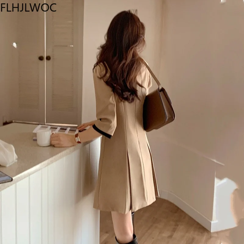 Retro Vintage French Fashion Style Hot Sales Feminine Vestidos Women Cute Sweet Girls Office Lady Solid Khaki Elegant Mini Dress