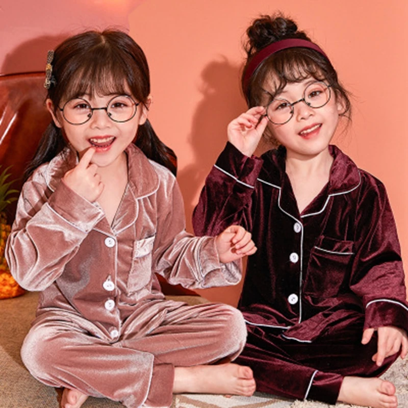 

Kids Christmas Coral Velvet Pyjamas Set Pajamas for Girls Winter Warm Flannel Long Sleeved Sleepwear Suit Boys New Year Homewear