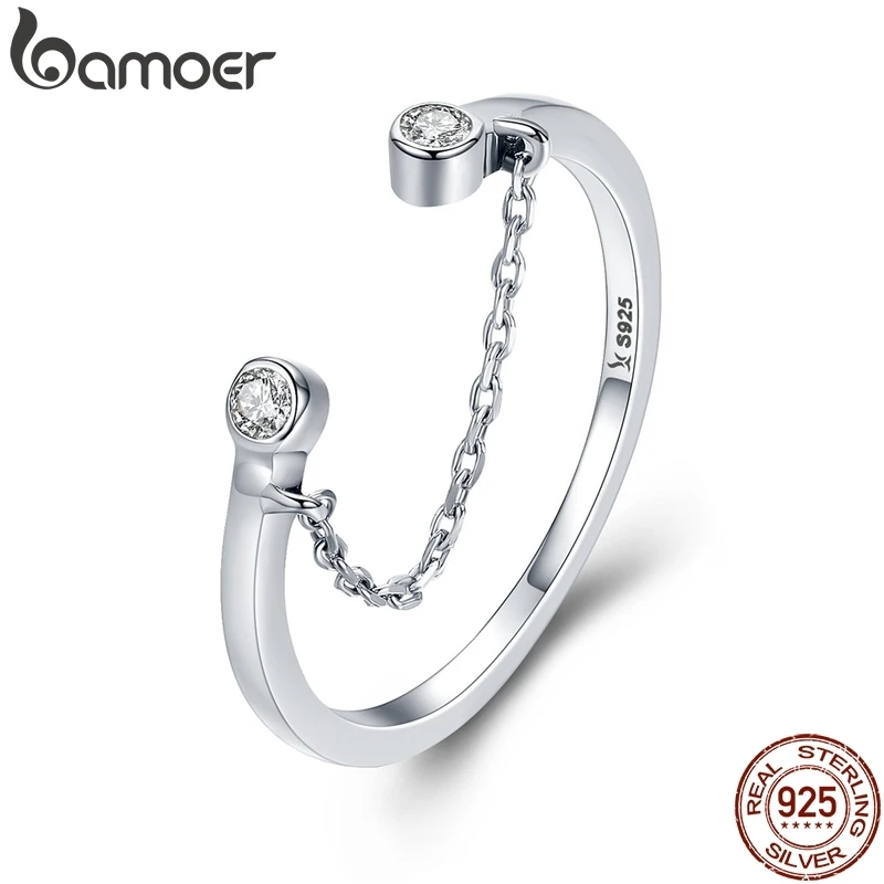 BAMOER 100% Plata de Ley 925 auténtica borla ajustable claro CZ anillo de dedo mujeres anillo de plata esterlina joyería SCR216