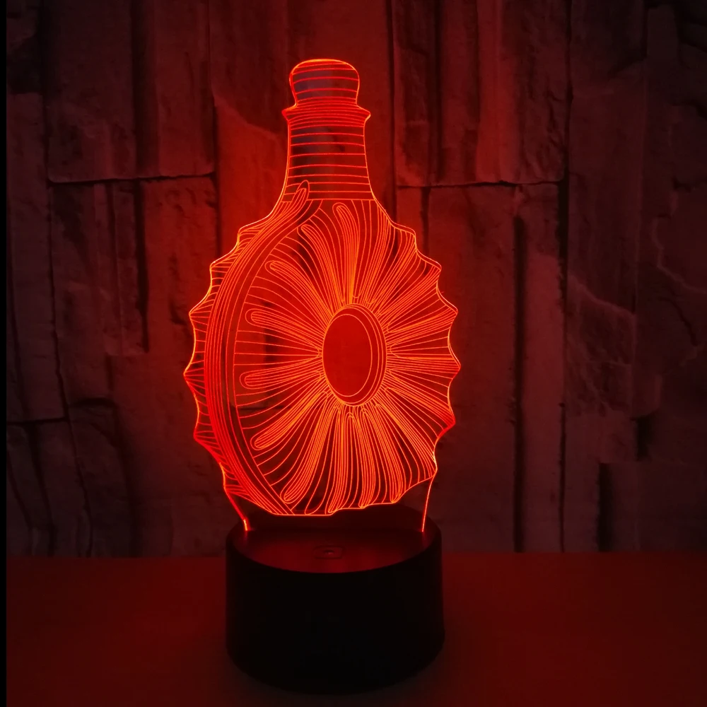 Wine Bottle 3D Lamp Stereo LED Acrylic Night Office Bar Bedroom Mood Lighting 7 Colors Change Illusion Father Birthday Gifts