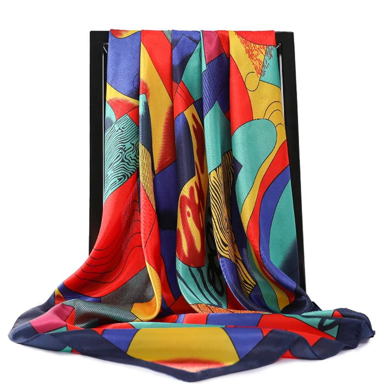 

2023 Spring 90X90CM Luxury Brand Women Sunscreen Silk Scarfs Colour Painting Square Scarves Spring Summer Shawls For Ladies